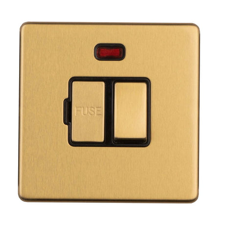 This is an image showing Eurolite Concealed 3mm 13Amp Switched Fuse Spur With Neon Indicator - Satin Brass ecsbswfnb available to order from trade door handles, quick delivery and discounted prices.