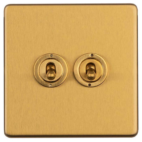 This is an image showing Eurolite Concealed 3mm 2 Gang 2 Way Toggle Switch - Satin Brass ecsbt2sw available to order from trade door handles, quick delivery and discounted prices.