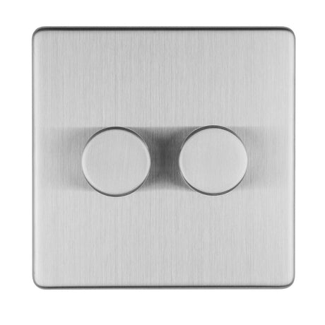 This is an image showing Eurolite Concealed 3mm 2 Gang Led Push On Off 2Way Dimmer - Stainless Steel (With Black Trim) ecss2dled available to order from trade door handles, quick delivery and discounted prices.