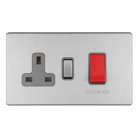 This is an image showing Eurolite Concealed 3mm 45Amp Dp Cooker Switch With 13Amp Socket - Stainless Steel (With Matching Trim) ecss45aswasg available to order from trade door handles, quick delivery and discounted prices.