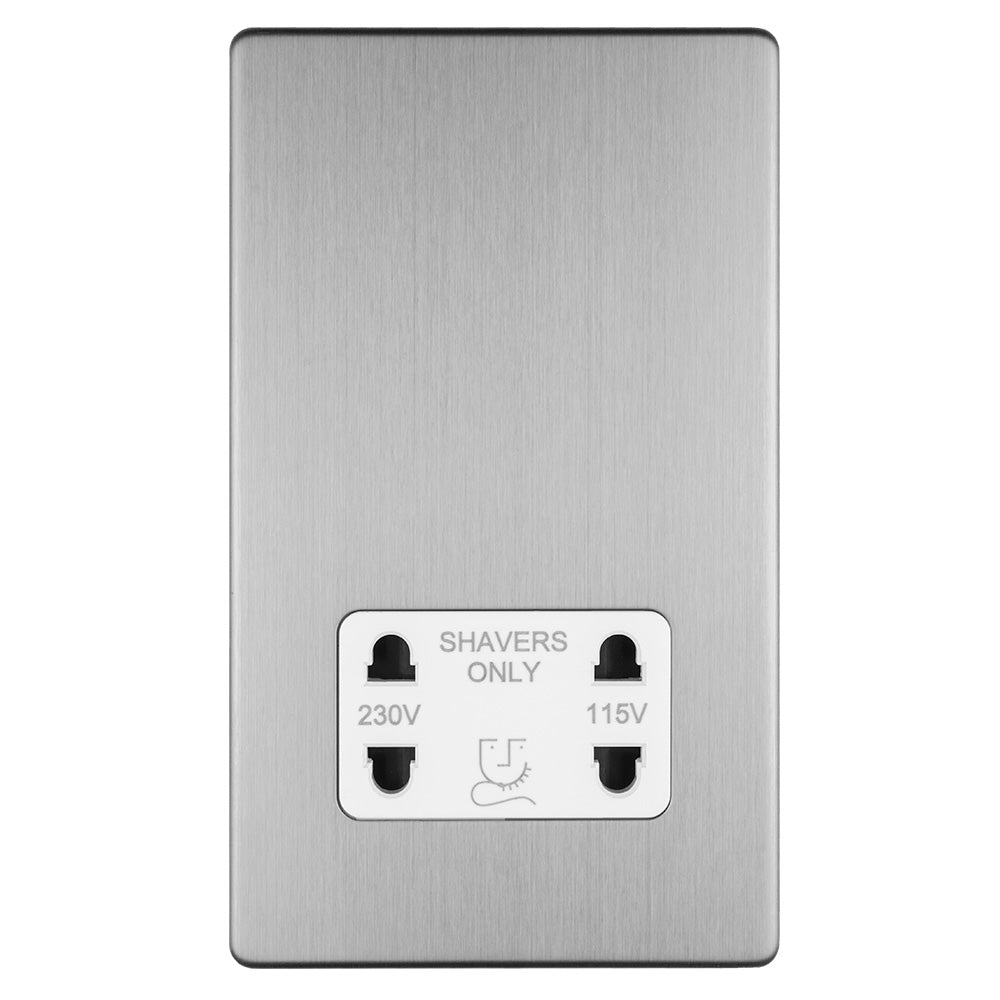 This is an image showing Eurolite Concealed 3mm 4 Gang Shaver Socket 230/115V - Stainless Steel (With Black Trim) ecssshsw available to order from trade door handles, quick delivery and discounted prices.