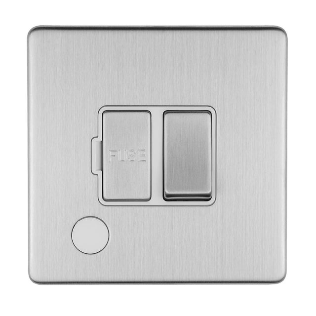 This is an image showing Eurolite Concealed 3mm 13Amp Switched Fuse Spur With Flex Outlet - Stainless Steel (With Matching Trim) ecssswffow available to order from trade door handles, quick delivery and discounted prices.