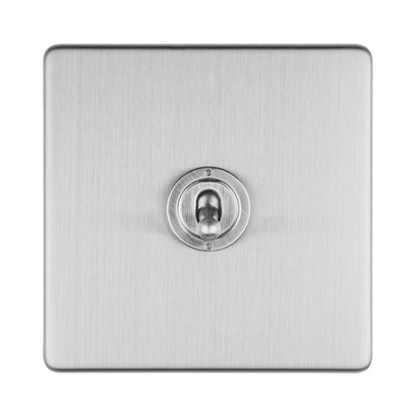 This is an image showing Eurolite Concealed 3mm 1 Gang 10Amp 2Way Toggle Switch Satin Stainless Plate - Stainless Steel (With Brass Trim) ecsst1sw available to order from trade door handles, quick delivery and discounted prices.