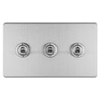 This is an image showing Eurolite Concealed 3mm 3 Gang 10Amp 2Way Toggle Switch Satin Stainless Plate - Stainless Steel (With Brass Trim) ecsst3sw available to order from trade door handles, quick delivery and discounted prices.
