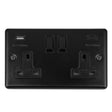This is an image showing Eurolite Enhance Decorative 2 Gang 13Amp Switched Socket With Usb C Matt Black - Matt Black (With Black Trim) en2usbcmbb available to order from trade door handles, quick delivery and discounted prices.