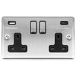This is an image showing Eurolite Enhance Decorative 2 Gang 13Amp Switched Socket With Usb C Stainless Steel - Satin Stainless (With Rockers Trim) en2usbcssb available to order from trade door handles, quick delivery and discounted prices.