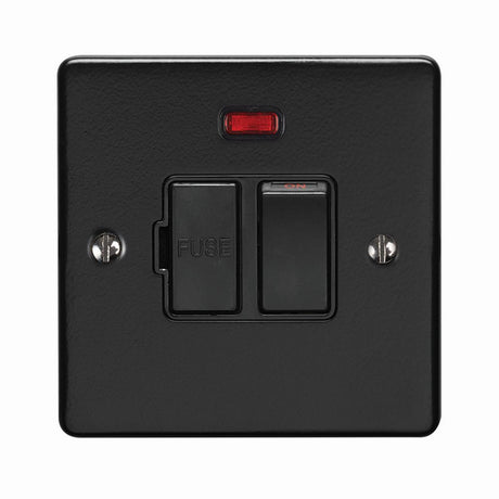 This is an image showing Eurolite Enhance Decorative Switched Fuse Spur With Neon Indicator - Matt Black (With Black Trim) enswfnmbb available to order from trade door handles, quick delivery and discounted prices.