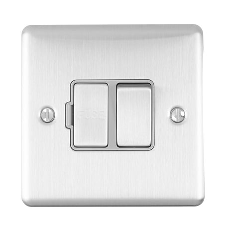 This is an image showing Eurolite Enhance Decorative Switched Fuse Spur - Satin Stainless Steel (With Grey Trim) enswfssg available to order from trade door handles, quick delivery and discounted prices.