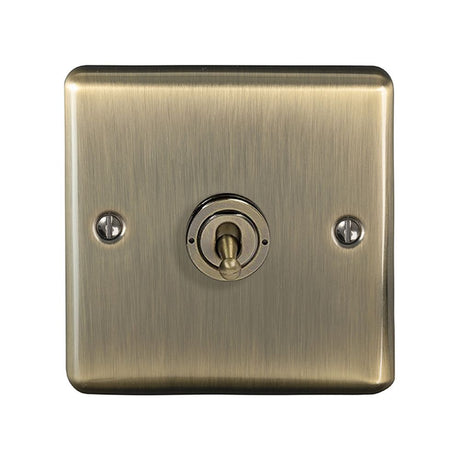 This is an image showing Eurolite Enhance Decorative 1 Gang Toggle Switch - Antique Brass (With Black Trim) ent1swabb available to order from trade door handles, quick delivery and discounted prices.