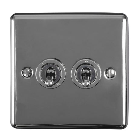 This is an image showing Eurolite Enhance Decorative 2 Gang Toggle Switch - Black Nickel ent2swbn available to order from trade door handles, quick delivery and discounted prices.
