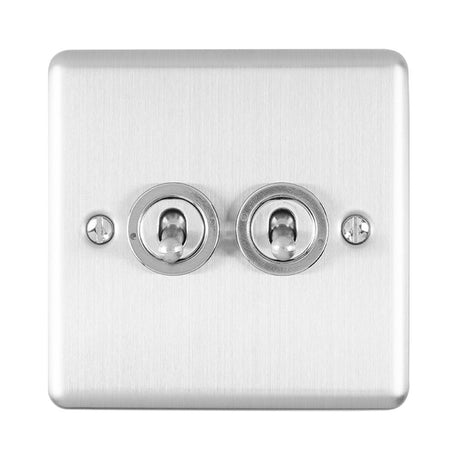 This is an image showing Eurolite Enhance Decorative 2 Gang Toggle Switch - Satin Stainless Steel ent2swss available to order from trade door handles, quick delivery and discounted prices.