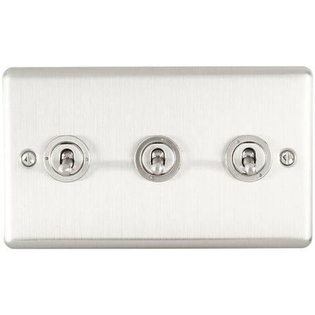 This is an image showing Eurolite Enhance Decorative 3 Gang Toggle Switch - Satin Stainless Steel ent3swss available to order from trade door handles, quick delivery and discounted prices.