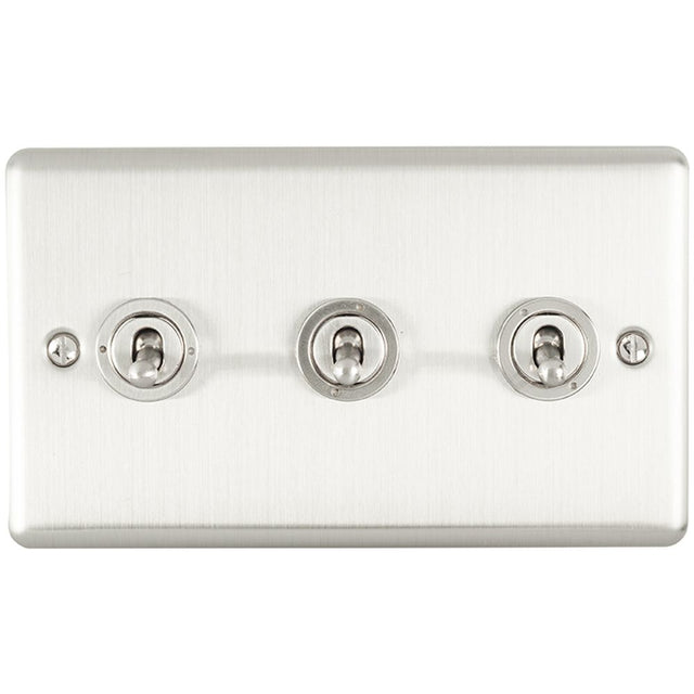 This is an image showing Eurolite Enhance Decorative 3 Gang Toggle Switch - Satin Stainless Steel ent3swss available to order from trade door handles, quick delivery and discounted prices.