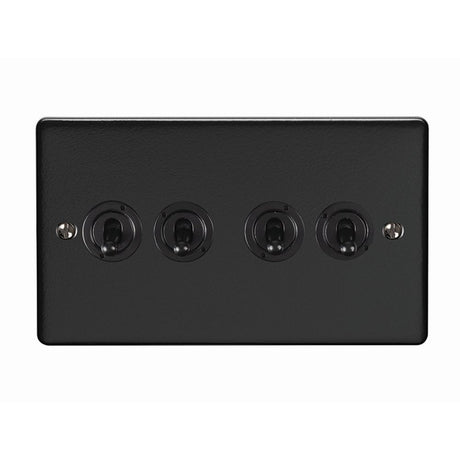 This is an image showing Eurolite Enhance Decorative 4 Gang Toggle Switch - Matt Black (With Black Trim) ent4swmbb available to order from trade door handles, quick delivery and discounted prices.