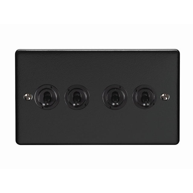 This is an image showing Eurolite Enhance Decorative 4 Gang Toggle Switch - Matt Black (With Black Trim) ent4swmbb available to order from trade door handles, quick delivery and discounted prices.