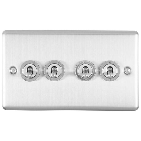 This is an image showing Eurolite Enhance Decorative 4 Gang Toggle Switch - Satin Stainless Steel ent4swss available to order from trade door handles, quick delivery and discounted prices.