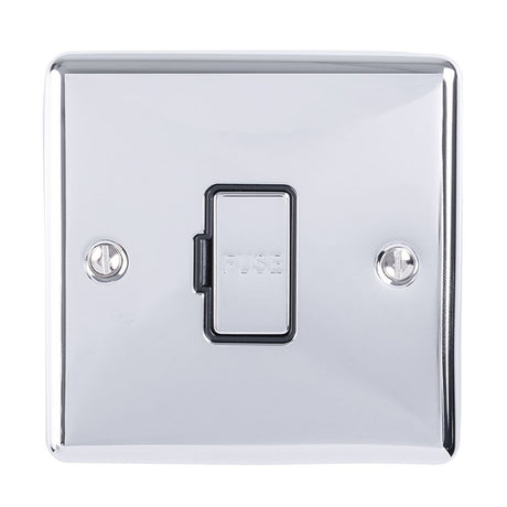 This is an image showing Eurolite Enhance Decorative Unswitched Fuse Spur - Polished Chrome (With Black Trim) enuswfpcb available to order from trade door handles, quick delivery and discounted prices.