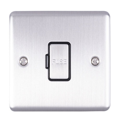 This is an image showing Eurolite Enhance Decorative Unswitched Fuse Spur - Satin Stainless Steel (With Black Trim) enuswfssb available to order from trade door handles, quick delivery and discounted prices.