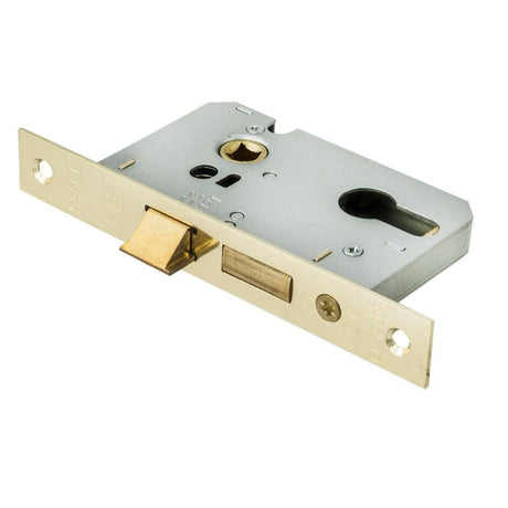 This is an image of a Eurospec - Easi-T Economy Euro Profile Sashlock 64mm - Electro Brassed that is availble to order from Trade Door Handles in Kendal.