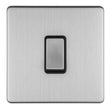 EuroLite Electrical Stainless Steel / 1 GANG 10AMP 2WAY SWITCH FLAT CONCEALED SATIN STAINLESS PLATE MATCHING ROCKER / (With Black Trim) Eurolite Concealed 3mm 1 Gang 10Amp 2Way Switch - Stainless Steel (With Black Trim)