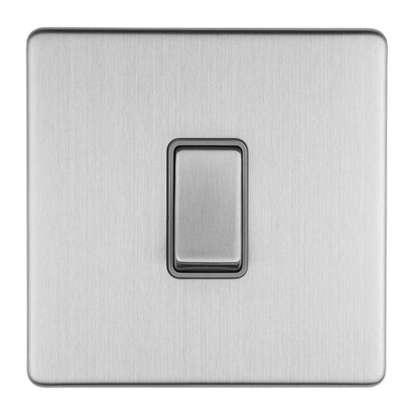 EuroLite Electrical Stainless Steel / 1 GANG 10AMP 2WAY SWITCH FLAT CONCEALED SATIN STAINLESS PLATE MATCHING ROCKER / (With Grey Trim) Eurolite Concealed 3mm 1 Gang 10Amp 2Way Switch - Stainless Steel (With Grey Trim)