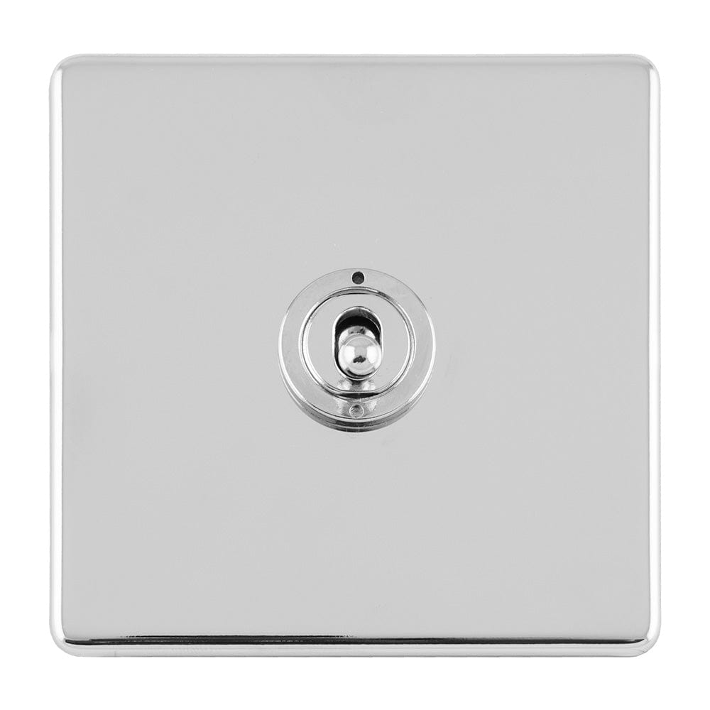 EuroLite Electrical Polished Chrome / 1 GANG 10AMP 2WAY TOGGLE SWITCH POLISHED CHROME PLATE / (With White Trim) Eurolite Concealed 3mm 1 Gang 10Amp 2Way Toggle Switch Polished Chrome Plate - Polished Chrome (With White Trim)