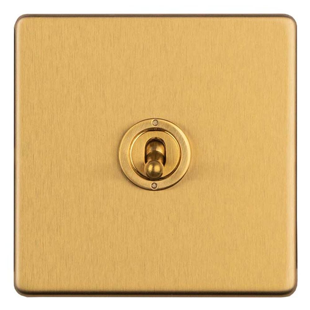 EuroLite Electrical Satin Brass / 1 Gang 2 Way Toggle Switch / (With Black Trim) Eurolite Concealed 3mm 1 Gang 2 Way Toggle Switch - Satin Brass