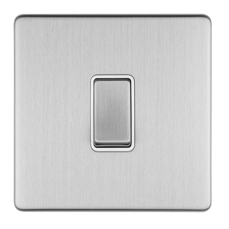 EuroLite Electrical Stainless Steel / 1 GANG 20AMP DP SWITCH FLAT CONCEALED SATIN STAINLESS PLATE MATCHING ROCKERS / (With White Trim) Eurolite Concealed 3mm 1 Gang 20Amp Dp - Stainless Steel (With White Trim)