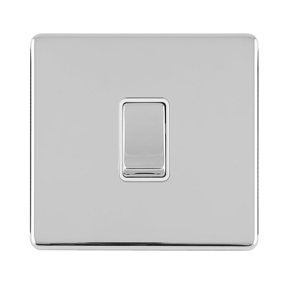 EuroLite Electrical Polished Chrome / 1 GANG 20AMP DP SWITCH FLAT CONCEALED POLISHED CHROME PLATE MATCHING ROCKERS / (With White Trim) Eurolite Concealed 3mm 1 Gang 20Amp Dp Switch - Polished Chrome (With White Trim)