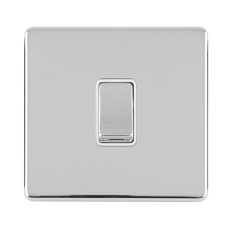 EuroLite Electrical Polished Chrome / 1 GANG 20AMP DP SWITCH FLAT CONCEALED POLISHED CHROME PLATE MATCHING ROCKERS / (With White Trim) Eurolite Concealed 3mm 1 Gang 20Amp Dp Switch - Polished Chrome (With White Trim)