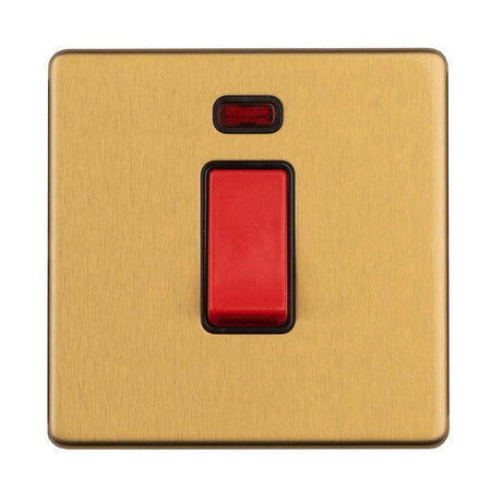 EuroLite Electrical Satin Brass / 1 Gang 45 Amp Switch with Neon Indicator / (With Black Trim) Eurolite Concealed 3mm 1 Gang 45 Amp Switch with Neon Indicator - Satin Brass
