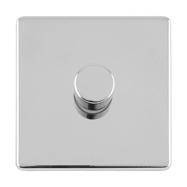 EuroLite Electrical Polished Chrome / 1 Gang Led Push On Off 2Way Dimmer Flat Concealed Polished Chrome Plate / (With White Trim) Eurolite Concealed 3mm 1 Gang Led Push On Off 2Way Dimmer - Polished Chrome (With White Trim)