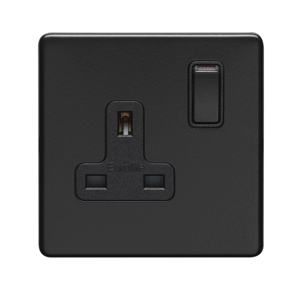 EuroLite Electrical Matt Black / 1 Gang Socket / (With Black Trim) Eurolite Concealed 3mm 1 Gang Socket - Matt Black (With Black Trim)