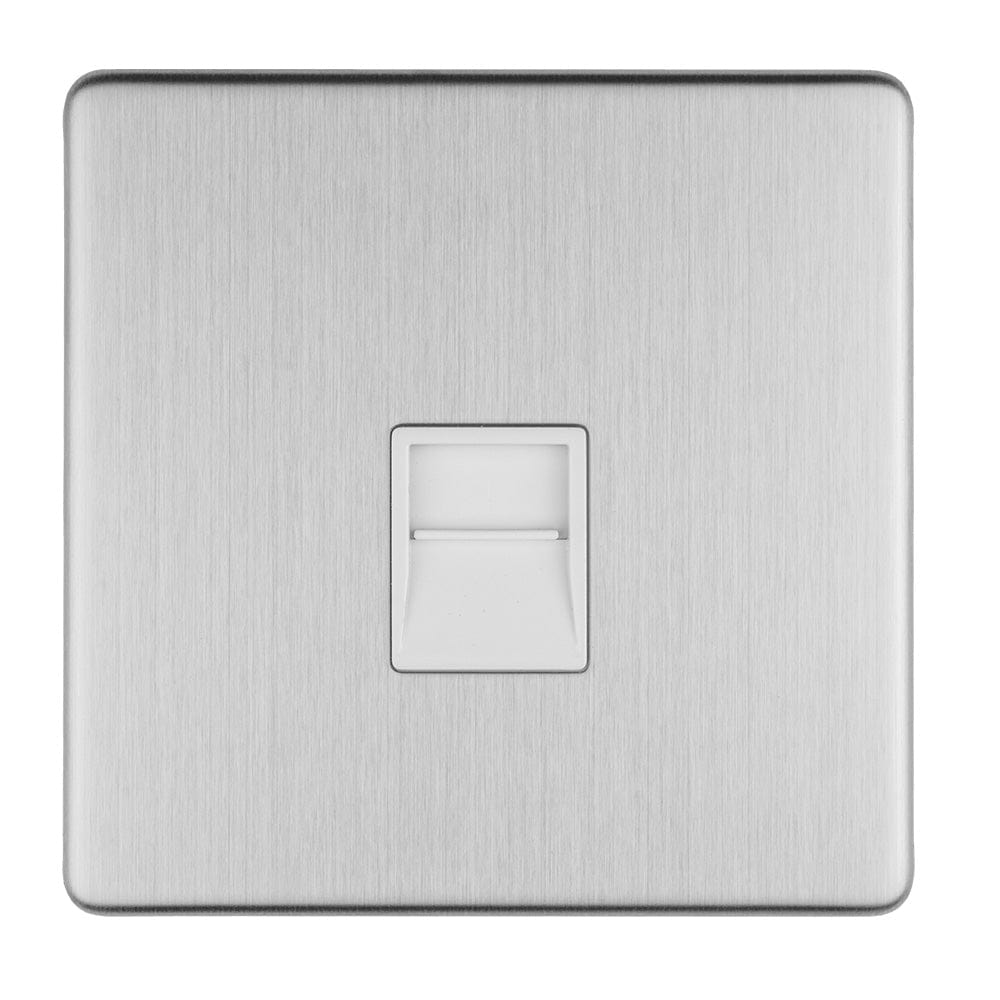 EuroLite Electrical Stainless Steel / 1 GANG TELEPHONE SLAVE FLAT CONCEALED SATIN STAINLESS PLATE WHITE INTERIOR / (With White Trim) Eurolite Concealed 3mm 1 Gang Telephone Slave - Stainless Steel (With White Trim)