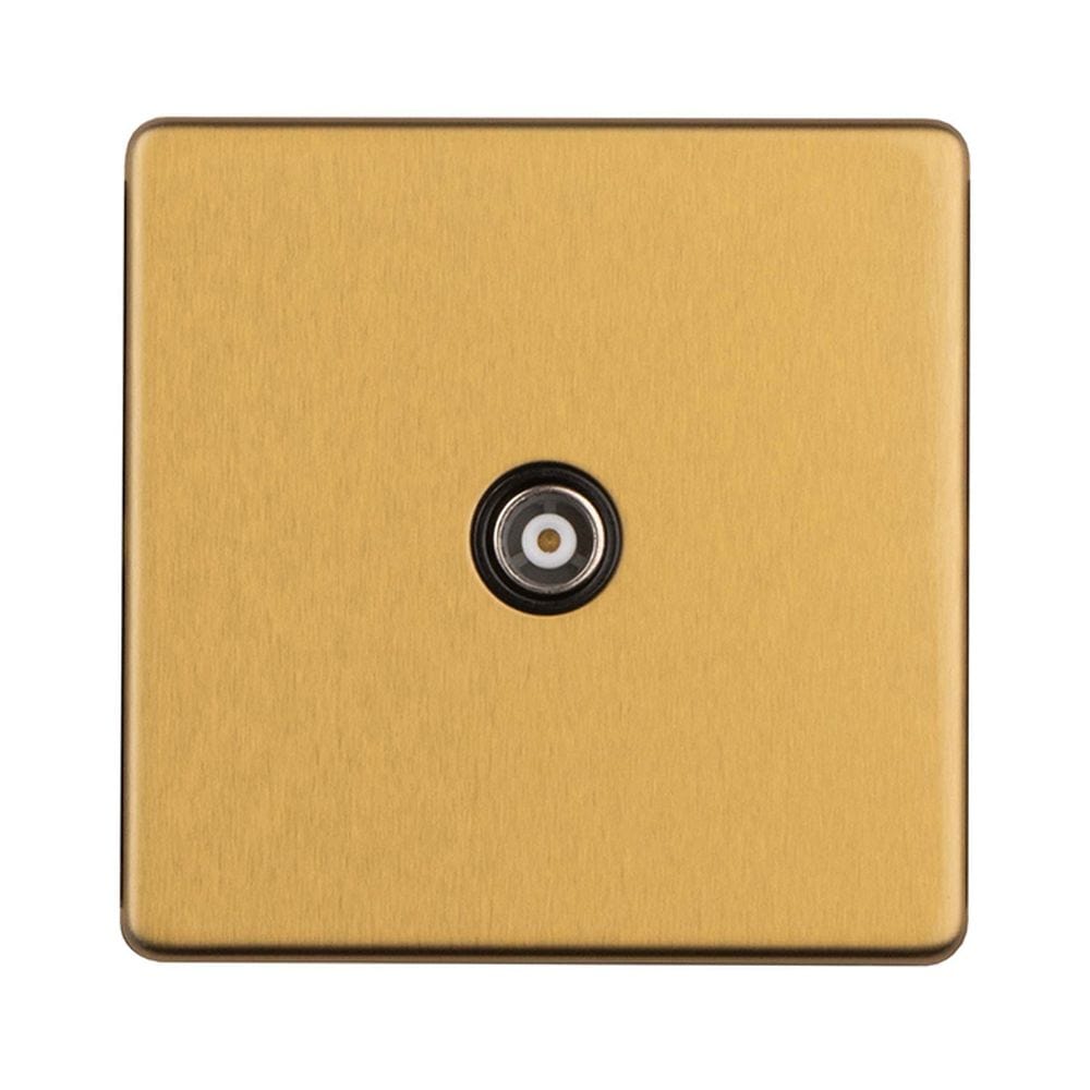 EuroLite Electrical Satin Brass / 1 Gang TV Socket / (With Black Trim) Eurolite Concealed 3mm 1 Gang TV Socket - Satin Brass
