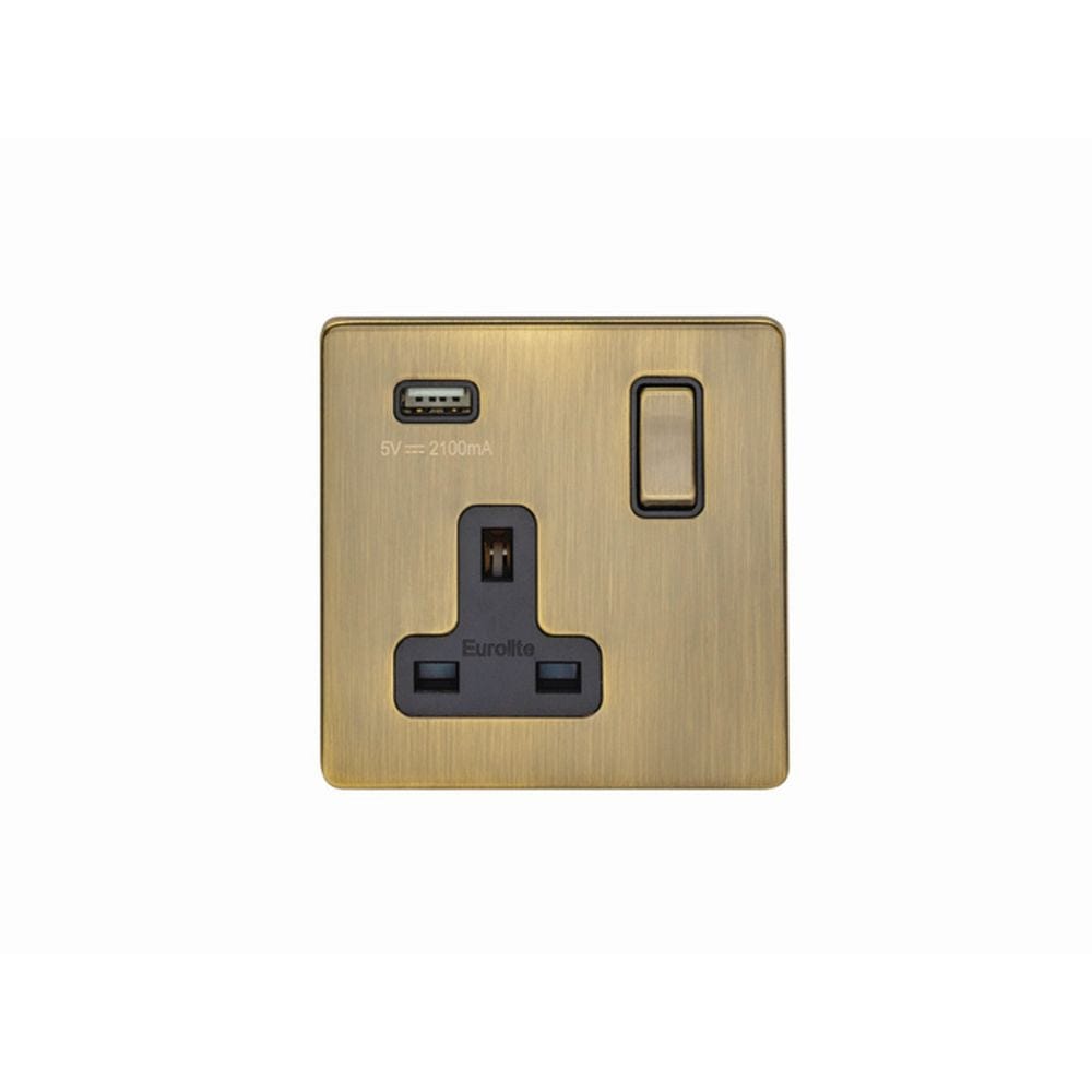 EuroLite Electrical Antique Brass / 1 Gang USB Socket / (With Black Trim) Eurolite Concealed 3mm 1 Gang USB Socket - Antique Brass (With Black Trim)