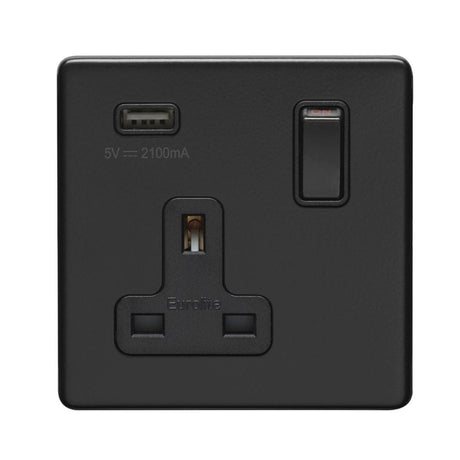 EuroLite Electrical Matt Black / 1 Gang USB Socket / (With Black Trim) Eurolite Concealed 3mm 1 Gang USB Socket - Matt Black (With Black Trim)