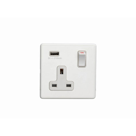 EuroLite Electrical Matt White / 1 Gang USB Socket / (With White Trim) Eurolite Concealed 3mm 1 Gang USB Socket - White (With White Trim)