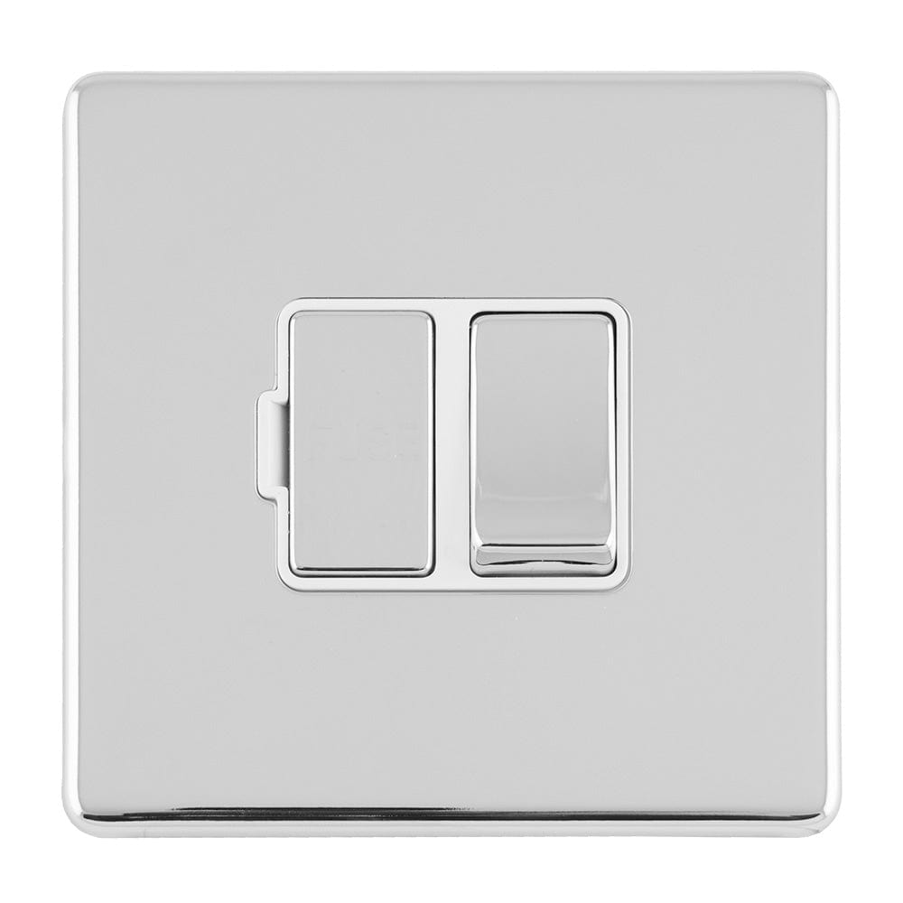 EuroLite Electrical Polished Chrome / 13AMP SWITCHED FUSE SPUR FLAT CONCEALED POLISHED CHROME PLATE MATCHING ROCKER / (With White Trim) Eurolite Concealed 3mm 13Amp Switched Fuse Spur - Polished Chrome (With White Trim)