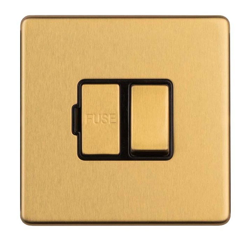 EuroLite Electrical Satin Brass / 13Amp Switched Fuse Spur / (With Black Trim) Eurolite Concealed 3mm 13Amp Switched Fuse Spur - Satin Brass