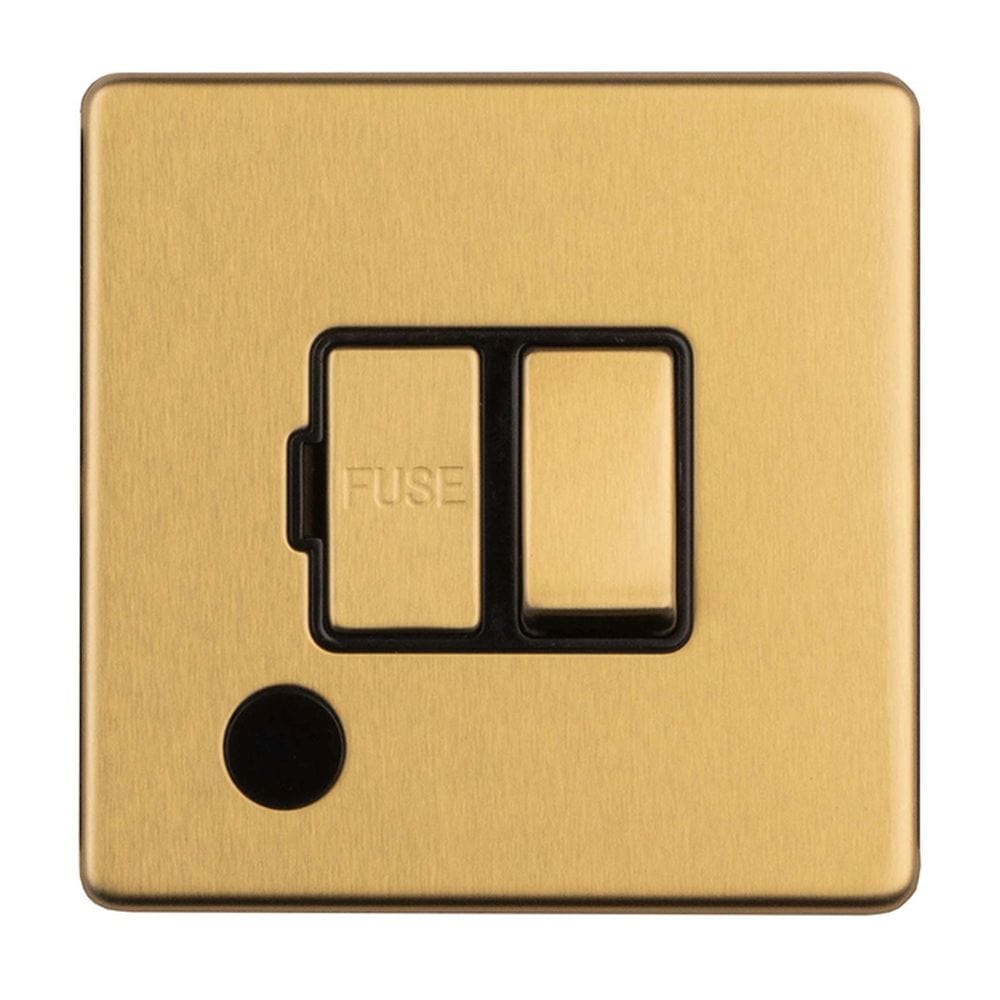 EuroLite Electrical Satin Brass / 13Amp Switched Fuse Spur With Flex Outlet / (With Black Trim) Eurolite Concealed 3mm 13Amp Switched Fuse Spur With Flex Outlet - Satin Brass