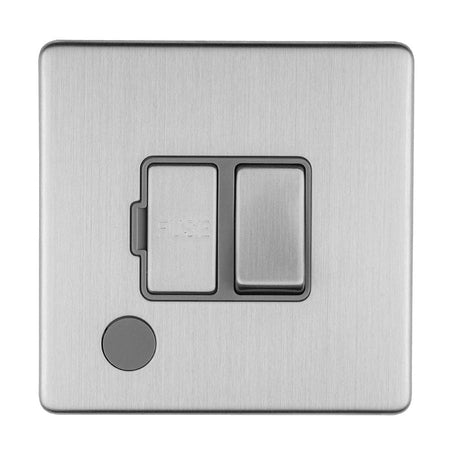 EuroLite Electrical Stainless Steel / 13AMP SWITCHED FUSE SPUR WITH FLEX OUTLET FLAT CONCEALED SATIN STAINLESS PLATE MATCHING ROCKER / (With Matching Trim) Eurolite Concealed 3mm 13Amp Switched Fuse Spur With Flex Outlet - Stainless Steel (With Matching Trim)