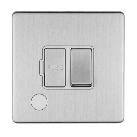 EuroLite Electrical Stainless Steel / 13AMP SWITCHED FUSE SPUR WITH FLEX OUTLET FLAT CONCEALED SATIN STAINLESS PLATE MATCHING ROCKER / (With Matching Trim) Eurolite Concealed 3mm 13Amp Switched Fuse Spur With Flex Outlet - Stainless Steel (With Matching Trim)