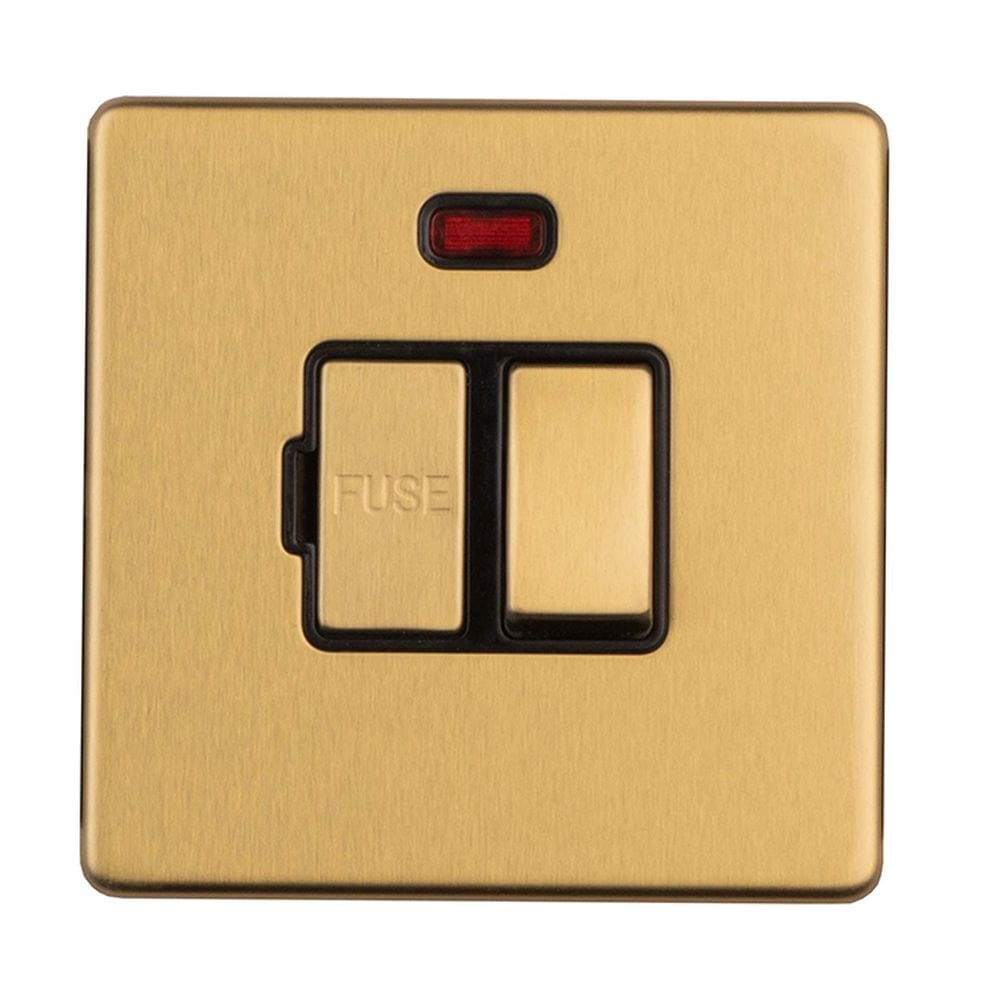 EuroLite Electrical Satin Brass / 13Amp Switched Fuse Spur With Neon Indicator / (With Black Trim) Eurolite Concealed 3mm 13Amp Switched Fuse Spur With Neon Indicator - Satin Brass