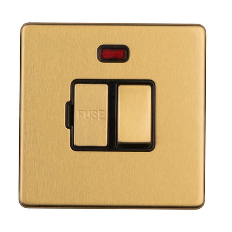 EuroLite Electrical Satin Brass / 13Amp Switched Fuse Spur With Neon Indicator / (With Black Trim) Eurolite Concealed 3mm 13Amp Switched Fuse Spur With Neon Indicator - Satin Brass