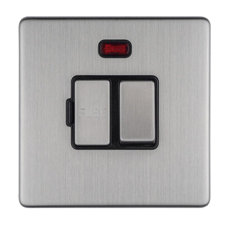 EuroLite Electrical Stainless Steel / 13AMP SWITCHED FUSE SPUR WITH NEON FLAT CONCEALED SATIN STAINLESS PLATE MATCHING ROCKER / (With Matching Trim) Eurolite Concealed 3mm 13Amp Switched Fuse Spur With Neon - Stainless Steel (With Matching Trim)