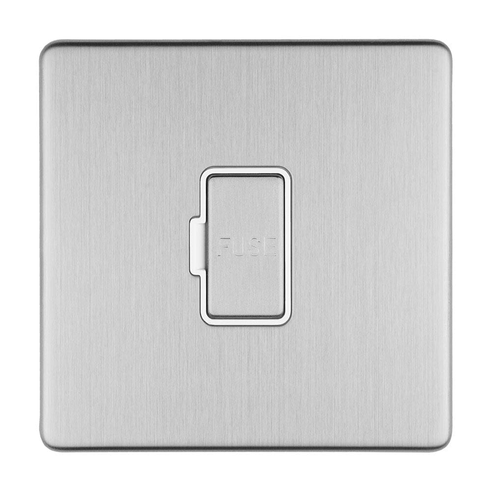 EuroLite Electrical Stainless Steel / 13AMP UNSWITCHED FUSE SPUR FLAT CONCEALED SATIN STAINLESS PLATE MATCHING ROCKER / (With Matching Trim) Eurolite Concealed 3mm 13Amp Unswitched Fuse Spur - Stainless Steel (With Matching Trim)