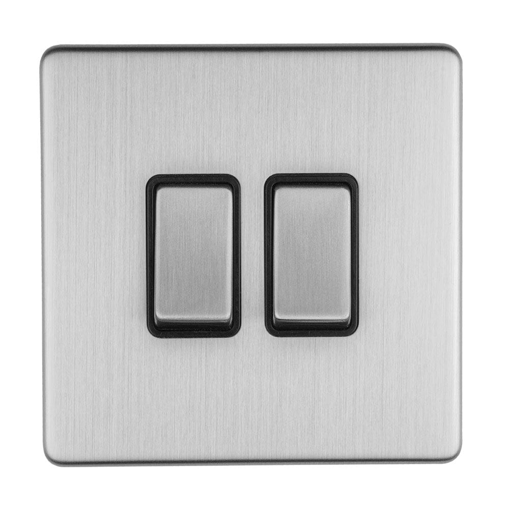 EuroLite Electrical Stainless Steel / 2 GANG 10AMP 2WAY SWITCH FLAT CONCEALED SATIN STAINLESS PLATE MATCHING ROCKERS / (With Matching Trim) Eurolite Concealed 3mm 2 Gang 10Amp 2Way Switch - Stainless Steel (With Matching Trim)