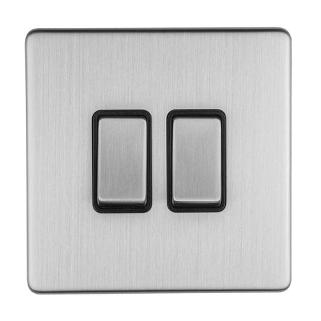 EuroLite Electrical Stainless Steel / 2 GANG 10AMP 2WAY SWITCH FLAT CONCEALED SATIN STAINLESS PLATE MATCHING ROCKERS / (With Matching Trim) Eurolite Concealed 3mm 2 Gang 10Amp 2Way Switch - Stainless Steel (With Matching Trim)