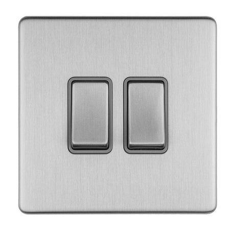 EuroLite Electrical Stainless Steel / 2 GANG 10AMP 2WAY SWITCH FLAT CONCEALED SATIN STAINLESS PLATE MATCHING ROCKERS / (With Matching Trim) Eurolite Concealed 3mm 2 Gang 10Amp 2Way Switch - Stainless Steel (With Matching Trim)